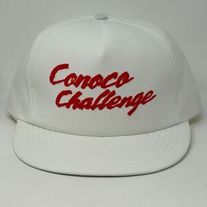 Vintage 90s Conoco Challenge Hat Baseball Cap White Oil Gas Petroleum Snapback